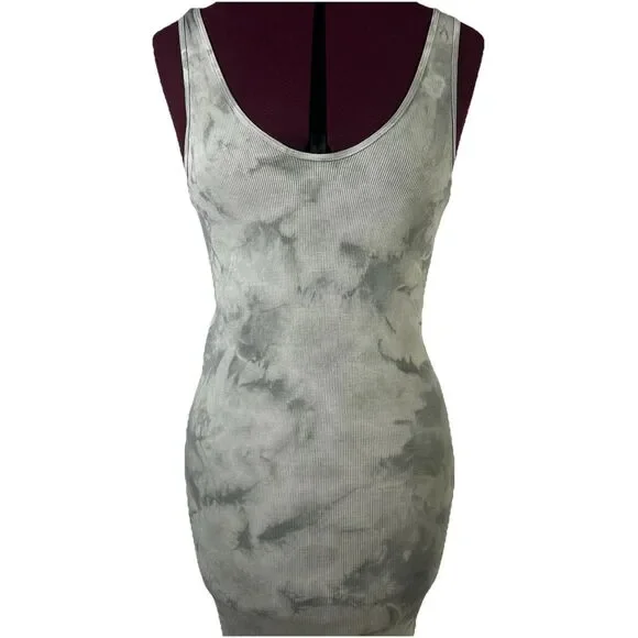 Enza Costa Silk Blend Ribbed Tank Midi Dress in Vapor Ionic Gray Sz L Tie Dye - Picture 5 of 14